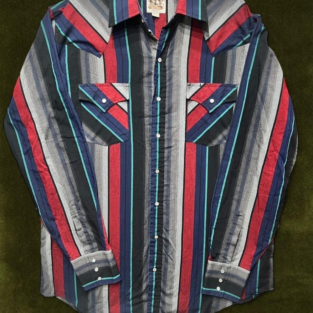 Vintage 90s Ely Cattleman Striped Pearl Snap Western Shirt - Large Tall